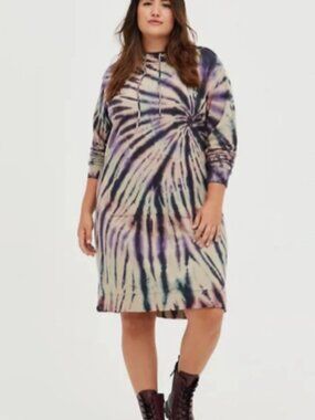 Torrid Size 5X Tie Dye Long Sleeve Hooded French Terry Hoodie Dress